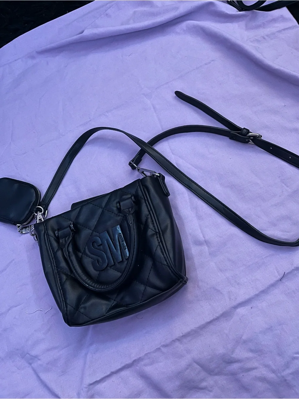 Steve Madden Black Quilted Mini Crossbody with Coin Pouch